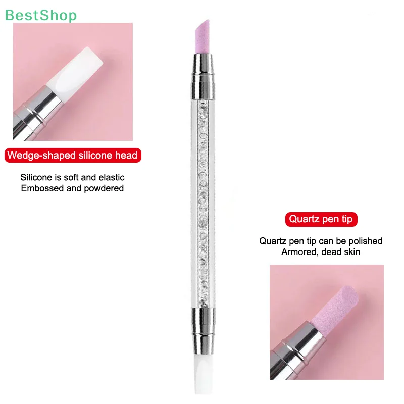 ปากกาซิลิโคนอเนกประสงค์สองหัว 1 ชิ้น สำหรับขัดเล็บ ขจัดหนังกำพร้า ขัดสีเล็บ และกำจัดผิวหนังที่ตายแล้ว