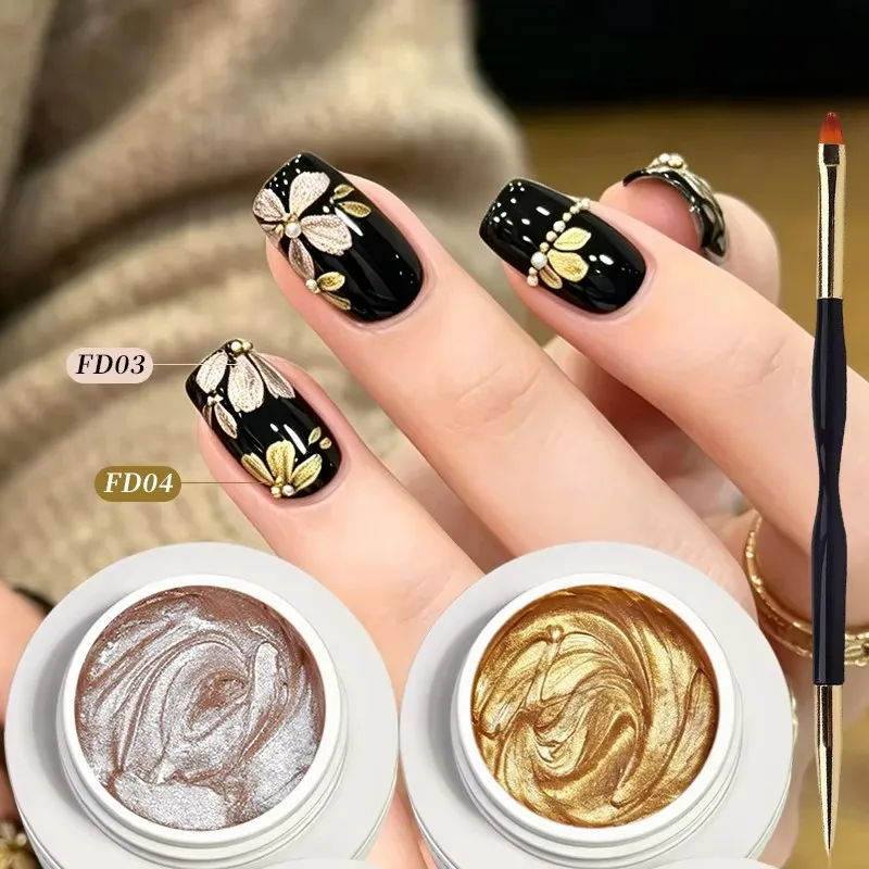 BORN PRETTY 5ml Gold Silber 3D Metall Nagelgel-Lack, Schnitzgel mit Gips-Textur, Geprägtes Nagelgel für DIY Maniküre-Kunst