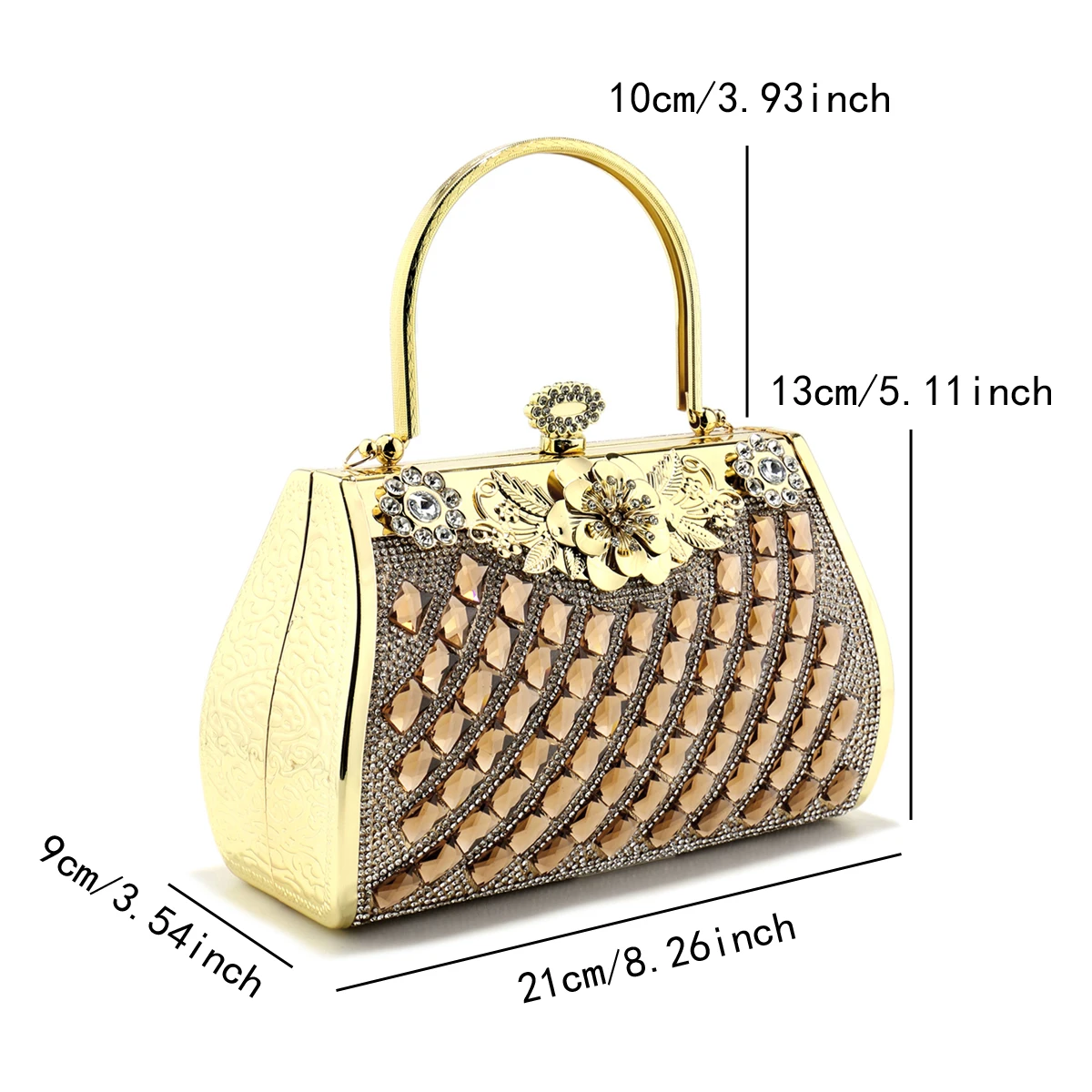 Crown Elegant Diamonds Acrylic Evening Bags Luxury Golden Metal Glitter Clutch Rhinestones Party Girl Dress Banquet Handbags Buc