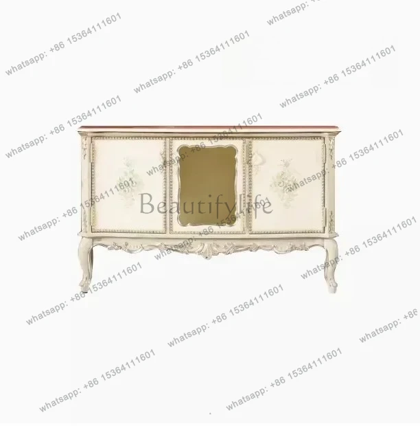 

European solid wood carving flower single double door wine cabinet French painted TV cabinet living room storage cabinet
