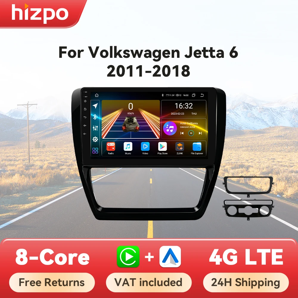 Hizpo 2 Din Car Radio Android 13 For Volkswagen VW Jetta 6 2011-2018 Multimedia Player GPS WiFi Carplay Audio Stereo 8G 128G DSP