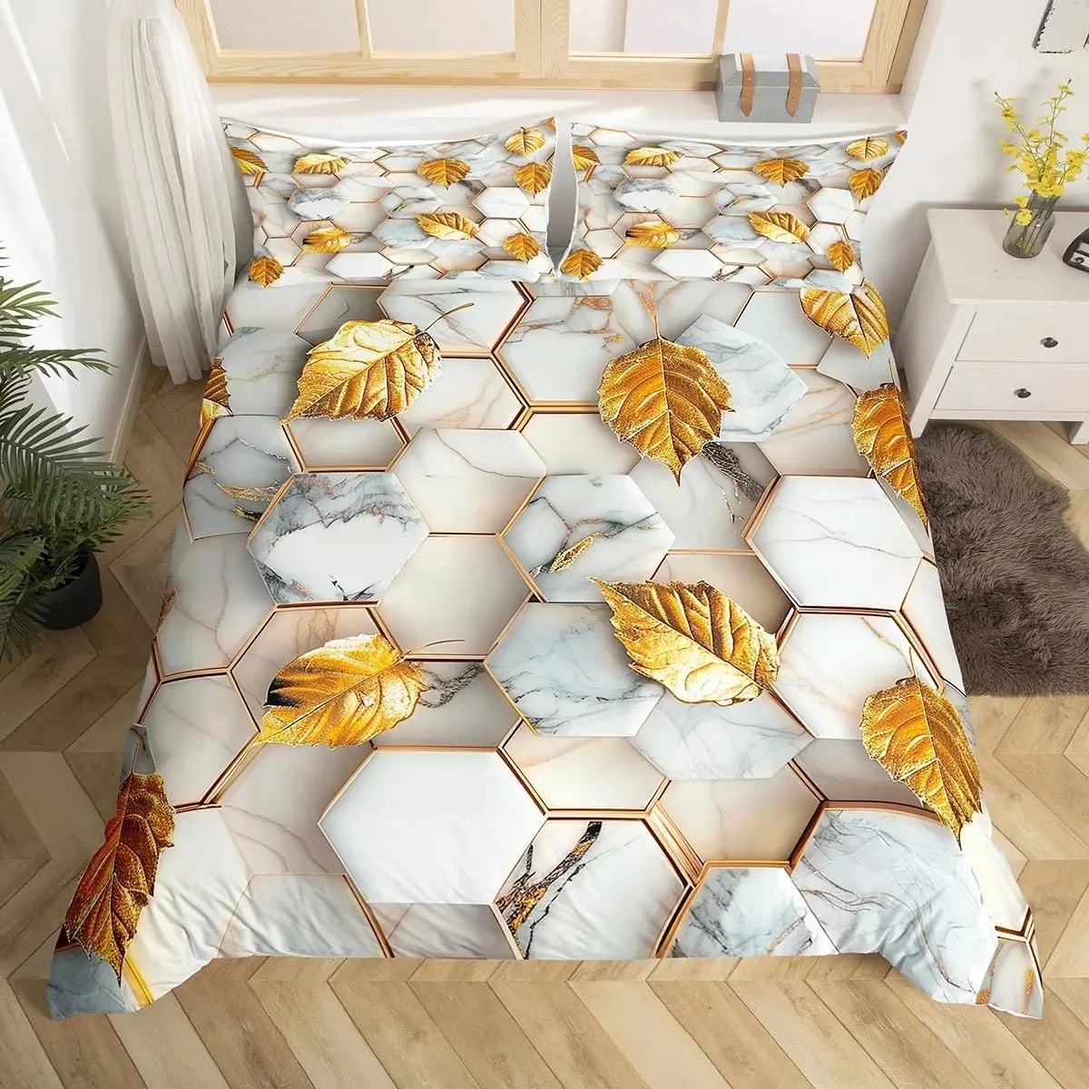 set-di-biancheria-da-letto-in-marmo-bianco-copripiumino-geometrico-a-nido-d'ape-copripiumino-esagonale-con-bordo-dorato-per-ragazzi-e-ragazze-copriletto-moderno-artistico