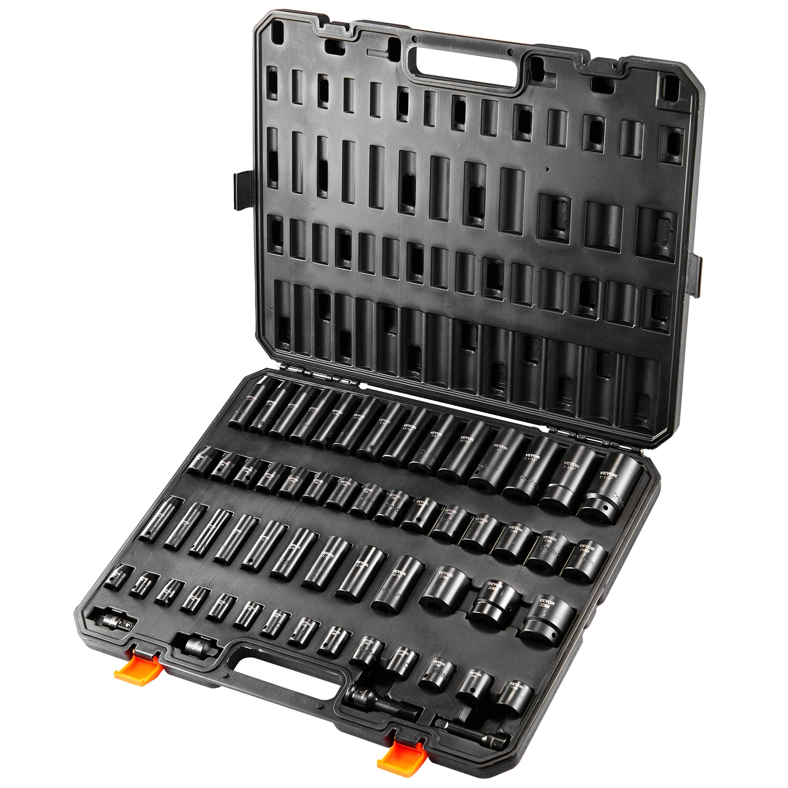 

3/8"&1/2" Drive Impact Socket Set 59 PCS Socket Set SAE 5/16" to 1-1/4" and Metric 6-32mm 6 Point Cr-Mo Alloy Steel Set