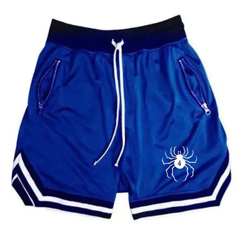 Spider Printed 2 in 1 Running Shorts Male Casual Basketball Shorts Mesh Fitness Short Trousers Breathable Five Points Pant