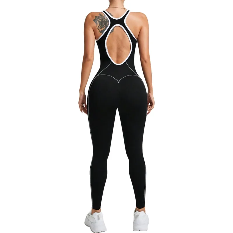 

Yoga Suit One-piece Women Beauty Backless Color Block Sports Fitness Jumpsuit Lift Buttocks Tight