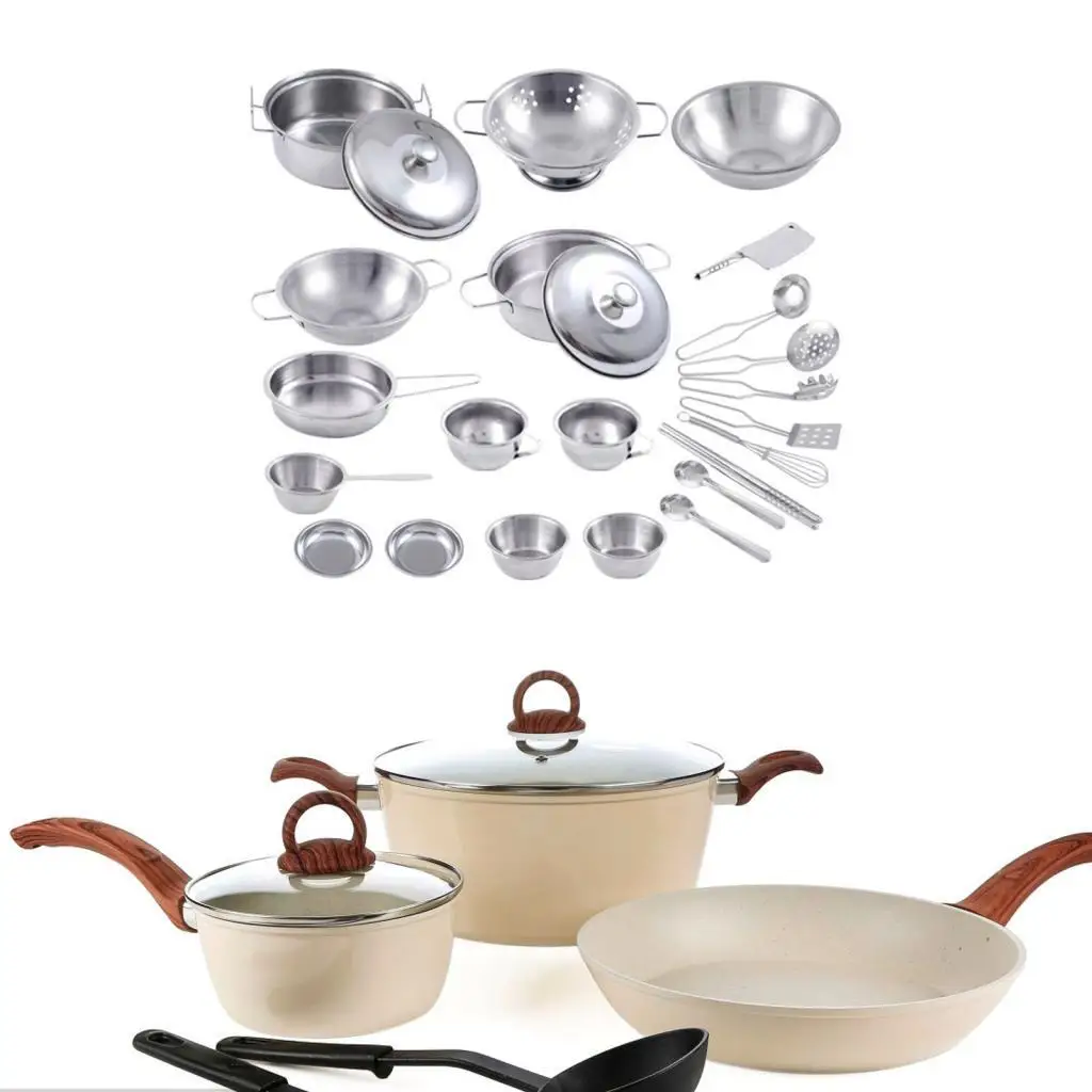 25 Pieces Kids Pretend Play Cookware Set Kitchen Toys Realistic Stainless Steel