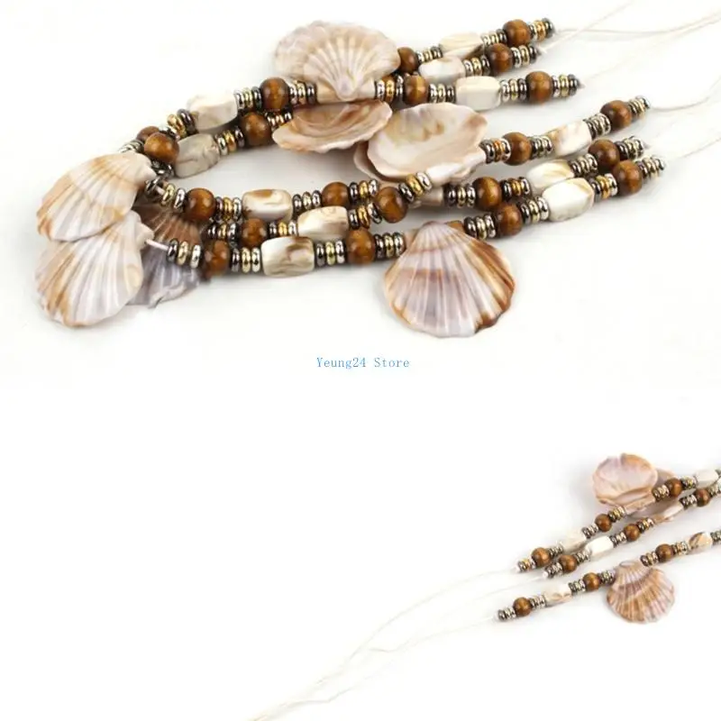 P8DB Beaded Hat Band for Straw Hats Ethnic Vacation Hat Rope with Sea Shell Adjustable Hat Decors Replacement Band