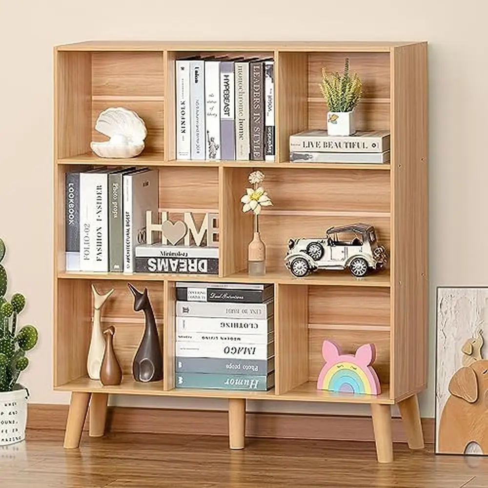 Organizador De Estante De Madeira Natural, Boho Armário, Durável e Resistente, Armazenamento Em Camadas, Escritório, Quarto, Sala de estar, 8-Cube