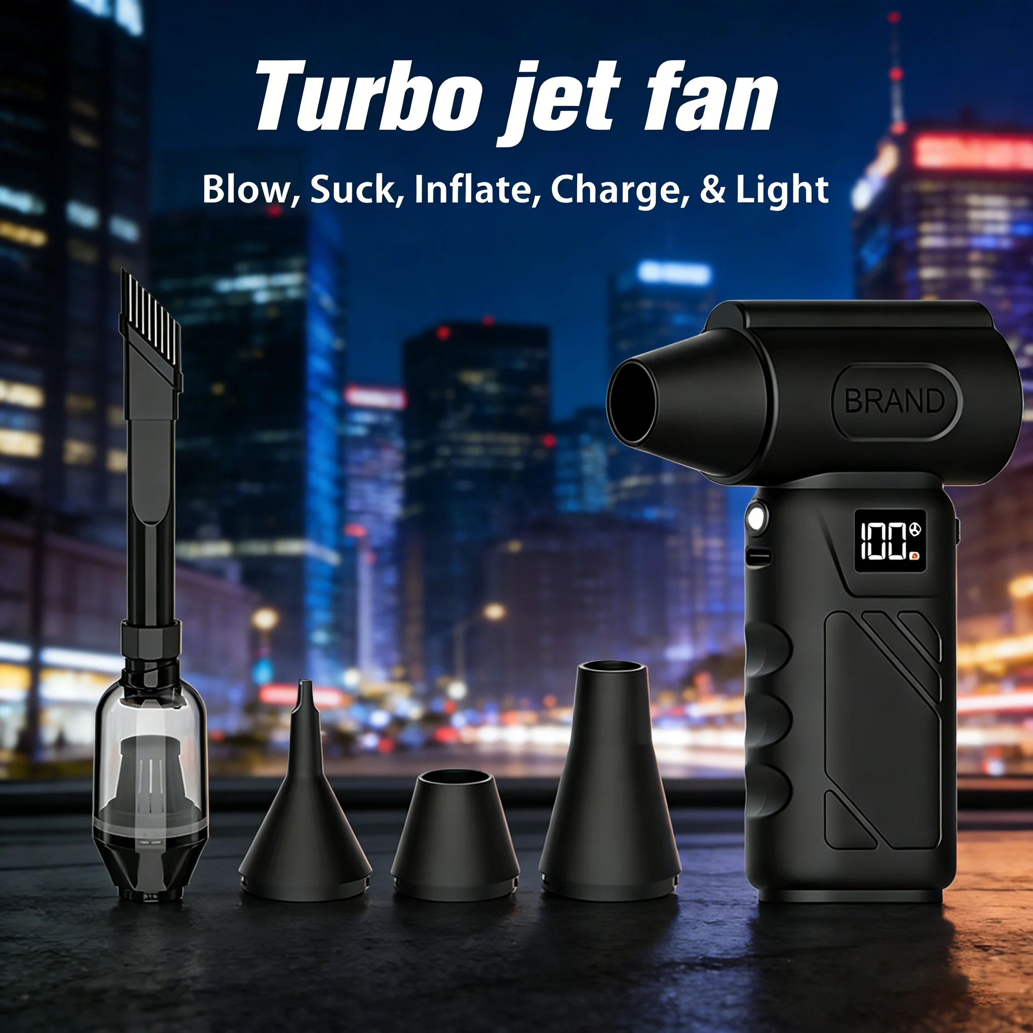

130000RPM Electric Air Duster Brushless Motor 5 Level Adjustable 220g Thrust Mini Turbo Fan LED Light Blow and Suck Air Blower