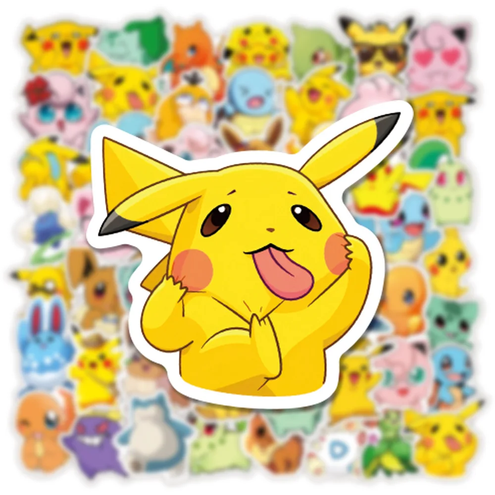 50pcs Cute Pokémon Pikachu Mobile Phone Case Water Cup Waterproof Sticker