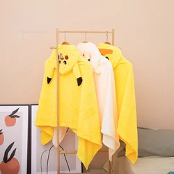 Cartoon Cute Children's Bathrobe Coral Fleece Hooded Cape Beach Towel Cartoon Hooded Pikachu Children's Bath Towel