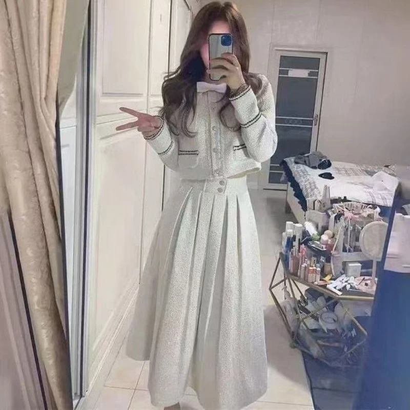 

Французский элегантный экстравагантный женский комплект из двух предметов в стиле ретро, милый теплый комплект для похудения, офисный женский комплект, дизайн, корейская модная женская одежда