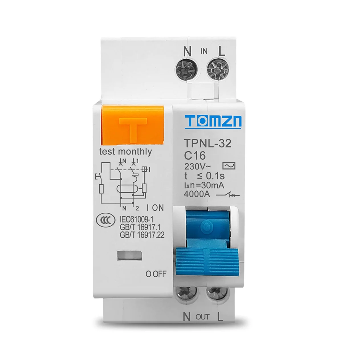 TOMZN TPNL DPNL 230V 1P+N Residual Current Circuit Breaker with over and Short Current Protection RCBO MCB, TPNL 32A