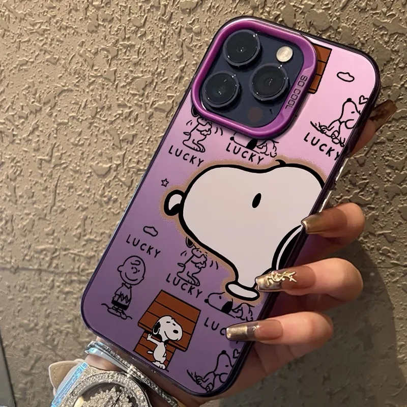 Hello Big Snoopy Luxury Lens Circle Skin Hard TPU Phone Case for iPhone 15 Pro Max 14 Plus 13 Pro 12 Mini 11 X XS Max XR Capa