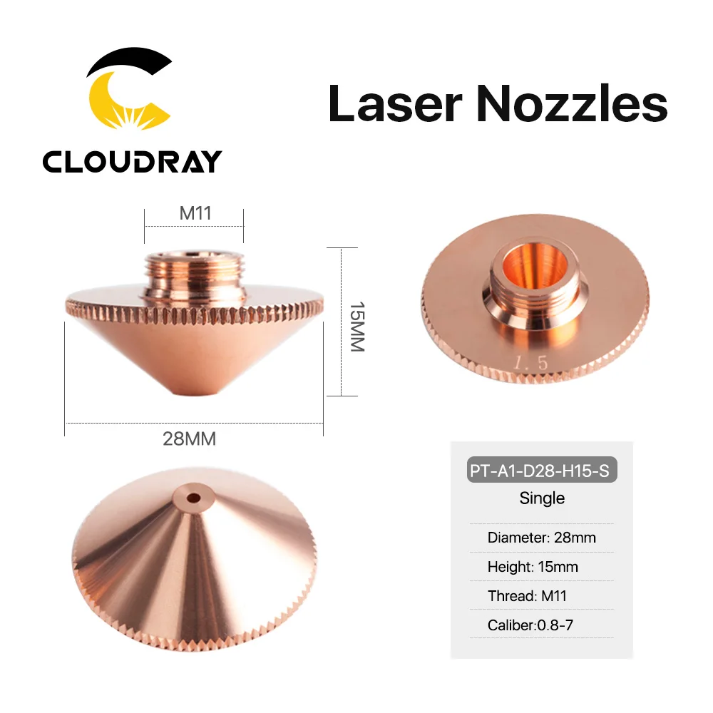 Cloudray 10PCS/Lot Laser Nozzle Single Double Layer Dia.28mm Caliber 0.8 - 6.0mm for Precitec WSX Fiber Laser Cutting Head