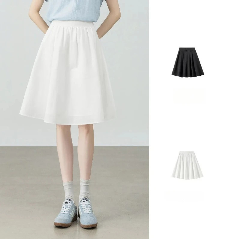 SENTUBILA Damen Weißer A-Linien-Rock 2026 Sommer Neuer Minimalistischer Büro-Rock mit Elastischem Bund und Stehkordel Lockerer Lässiger Kurzrock 162QG6794 – Detail 11