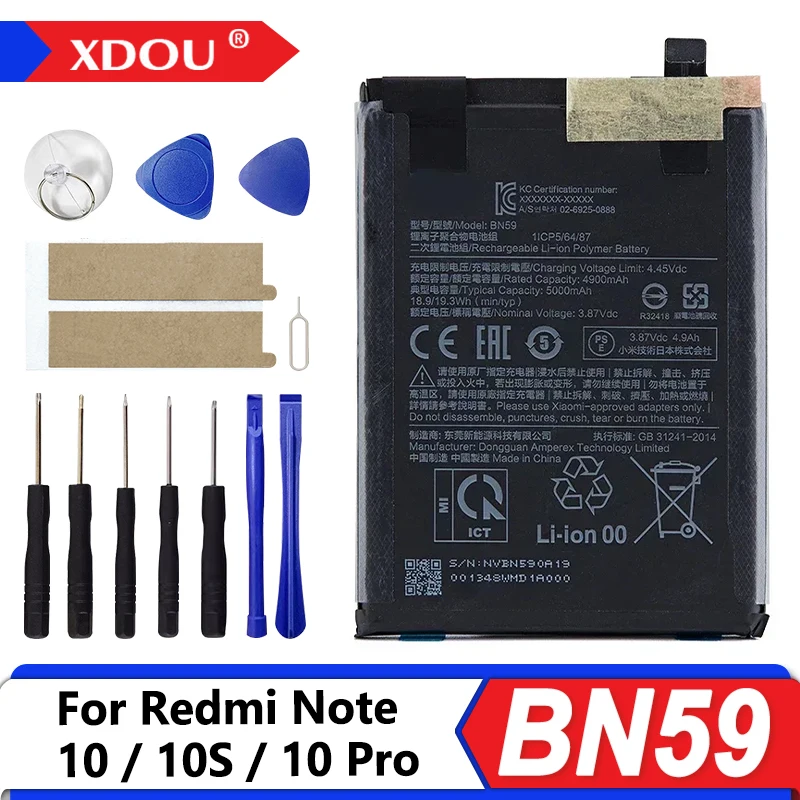 

Brand New BN59 5000mAh Battery For Xiaomi Redmi Note 10 / 10S / Note 10 Pro 10pro Phone Replacement Batteries + Tools