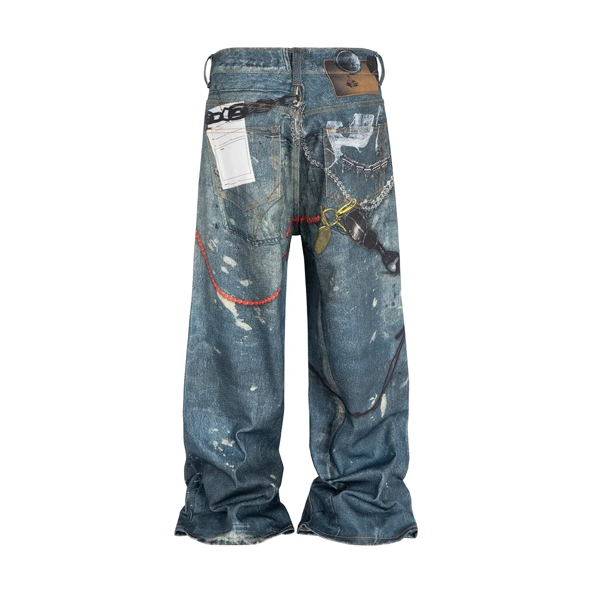 High Street 3D Digital Print Spray Splashed Dyed Jeans for Men and Women Vintage Wide Leg Baggy Denim Trousers Oversize Cargos