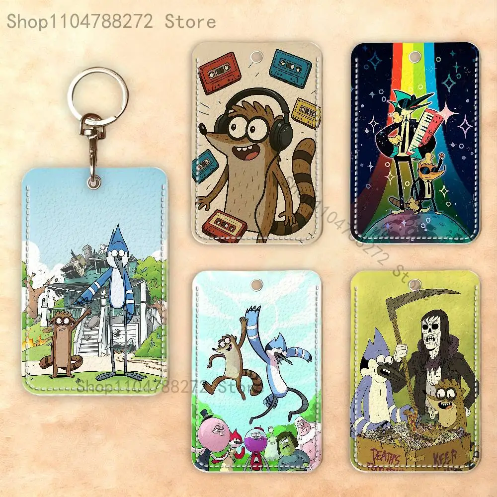 R-RegularS S-ShowS Rectangle Card Case Keychain Access Card Bag Key Tag Ring Leather Card Holder Key Ring Access