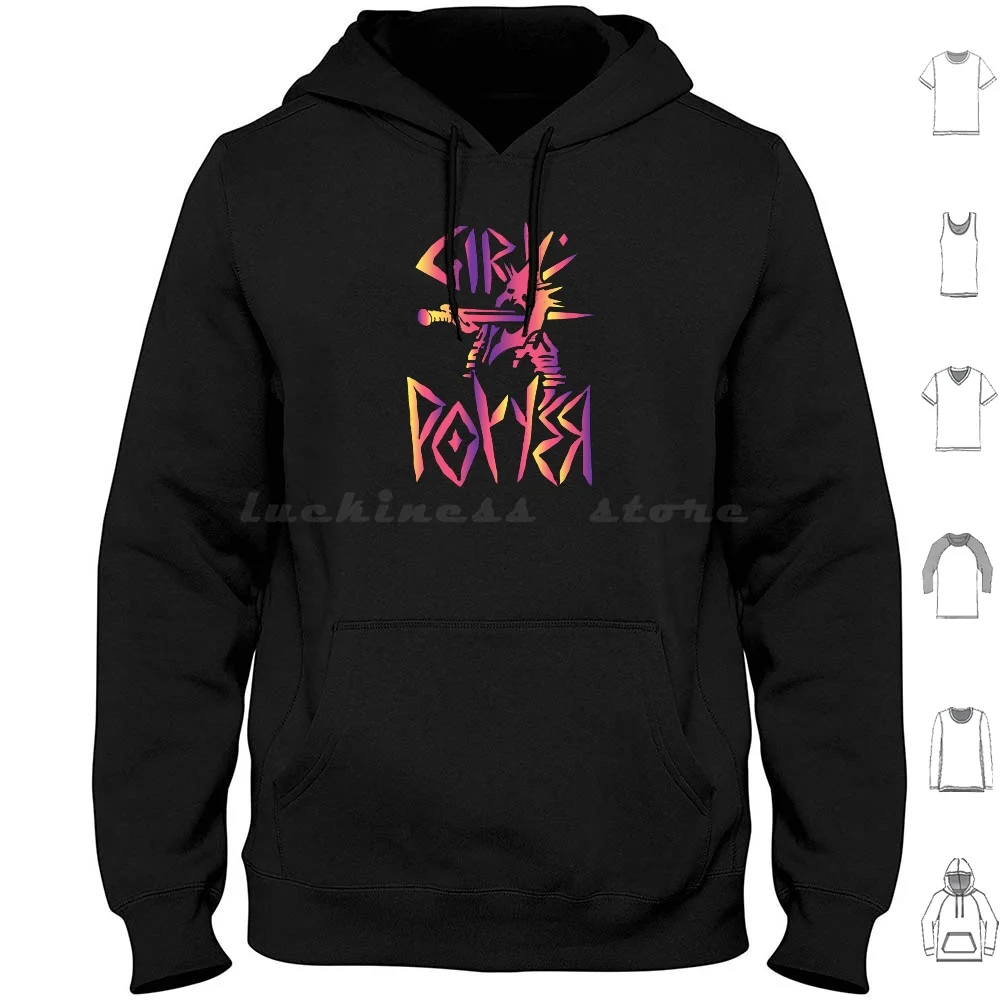 Girl Power Eowyn Colours Hoodie Cotton Long Sleeve Girl Power Eowyn Colours Rohan Feminism Witch King Agmar Sword Stab