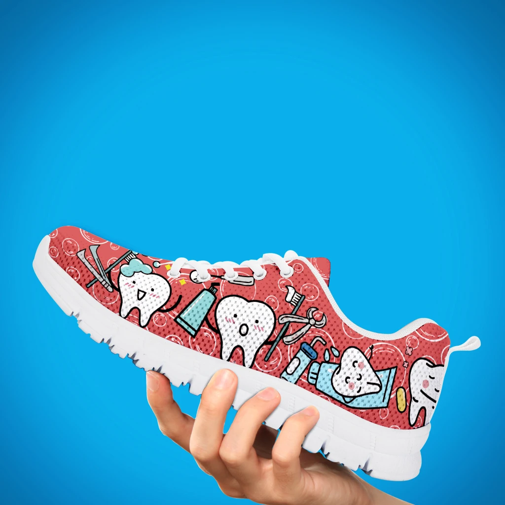 INSTANTARTS Pink Dental Teeth Prints Casual Women Shoes Flats Sneakers Air Mesh Comfortable Ladies Footwer Cartoon Zapatos Mujer
