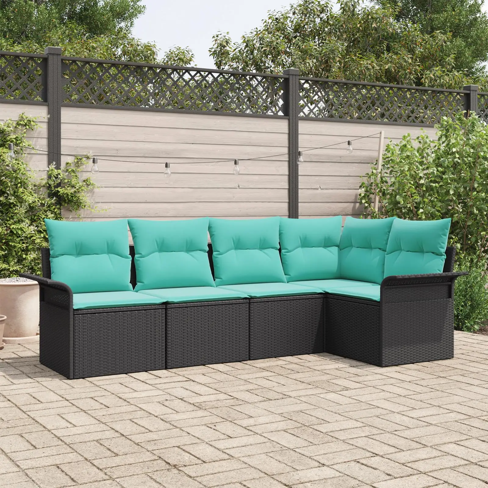 

Elegant Black Poly Rattan 5 Piece Garden Sofa Set with Soft Cushions for Outdoor Patio Furniture