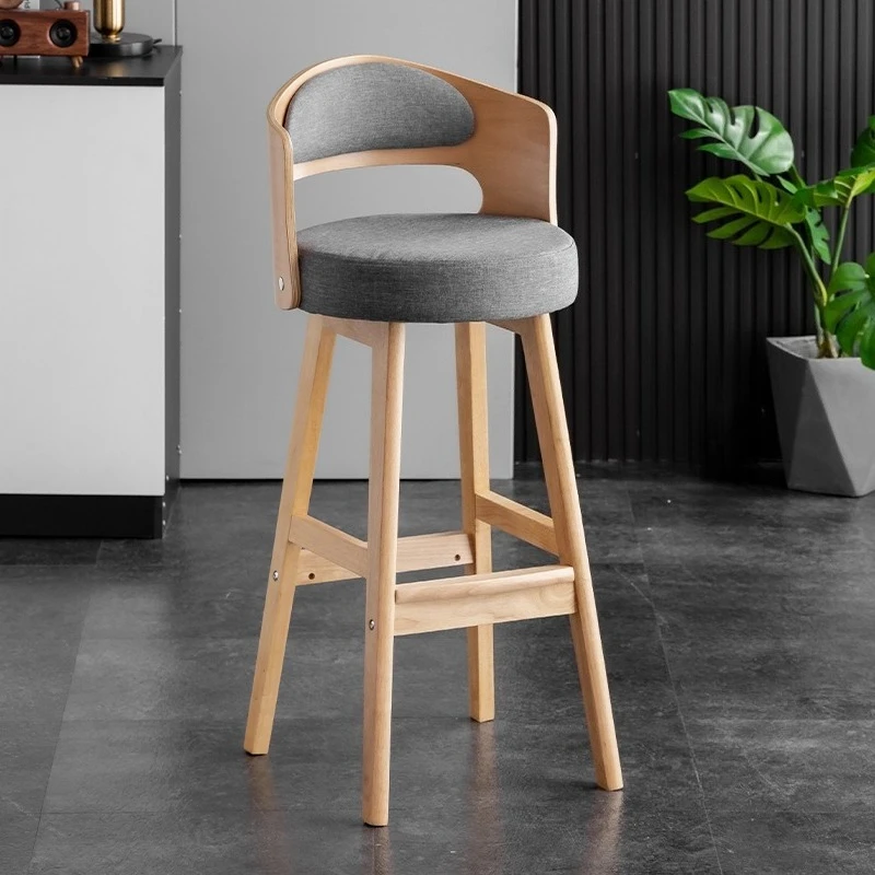 

Nordic Modern Bar Stools Solid Wood Counter Height Chair with Backrest Luxury Kitchen Island Stool Minimalist High Foot Seat
