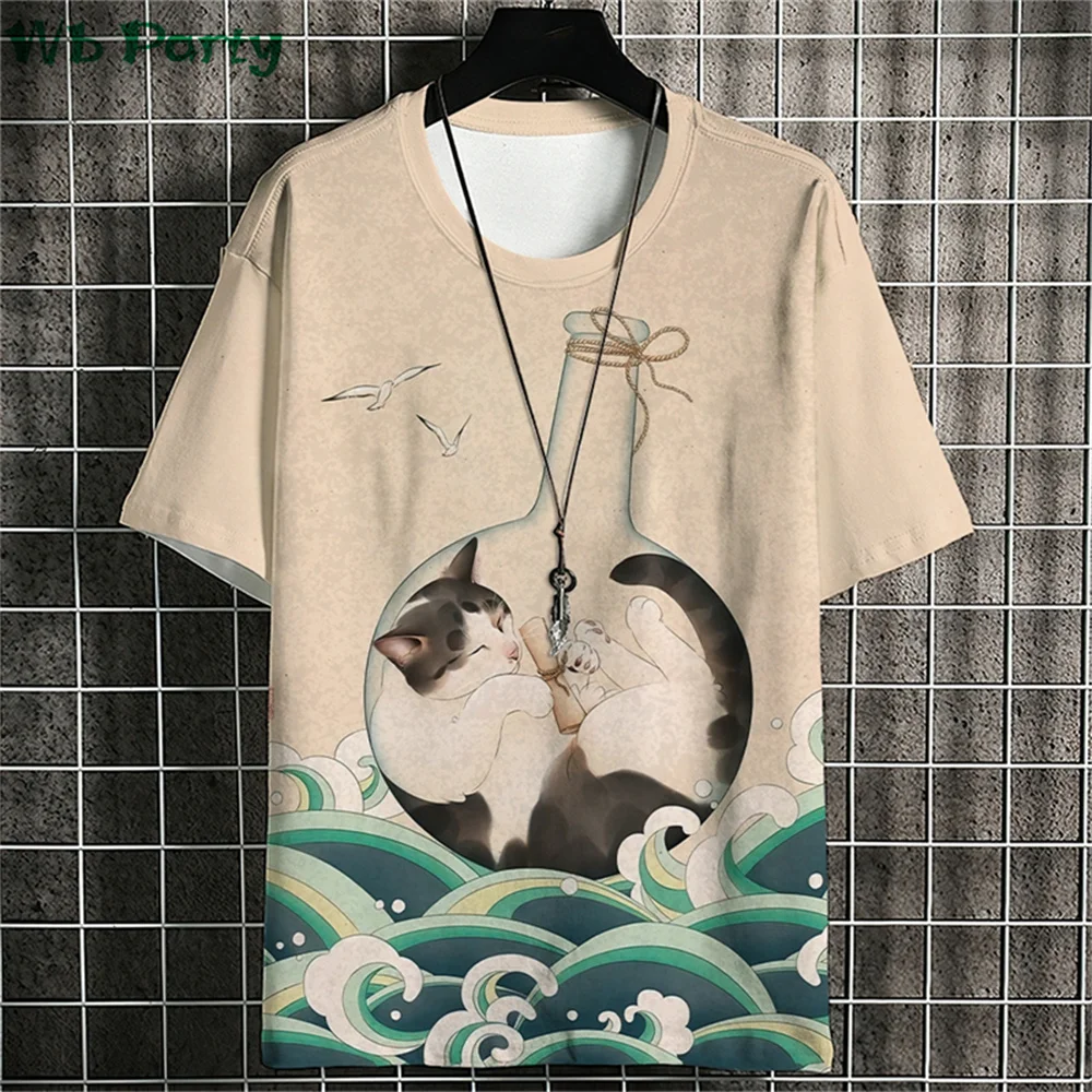 Ukiyo-E Graphic T shirts Summer Man Clothes O-Neck Man Short Sleeve T-shirt Casual Loose T-shirt Japanese Style Men's Shirts Top