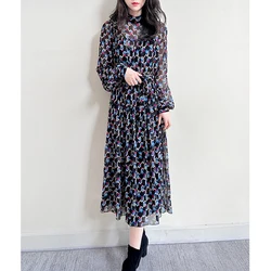 Black Diamond Printed Belted Waist  Sleeves Midi Dress US 2-US 12