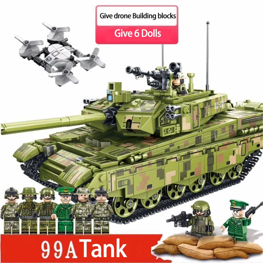 

Military 99a Main Battle Tank Army Soldier 6 Dolls, Drone Weapon Boy Building Blocks Toy Birthday gift for children