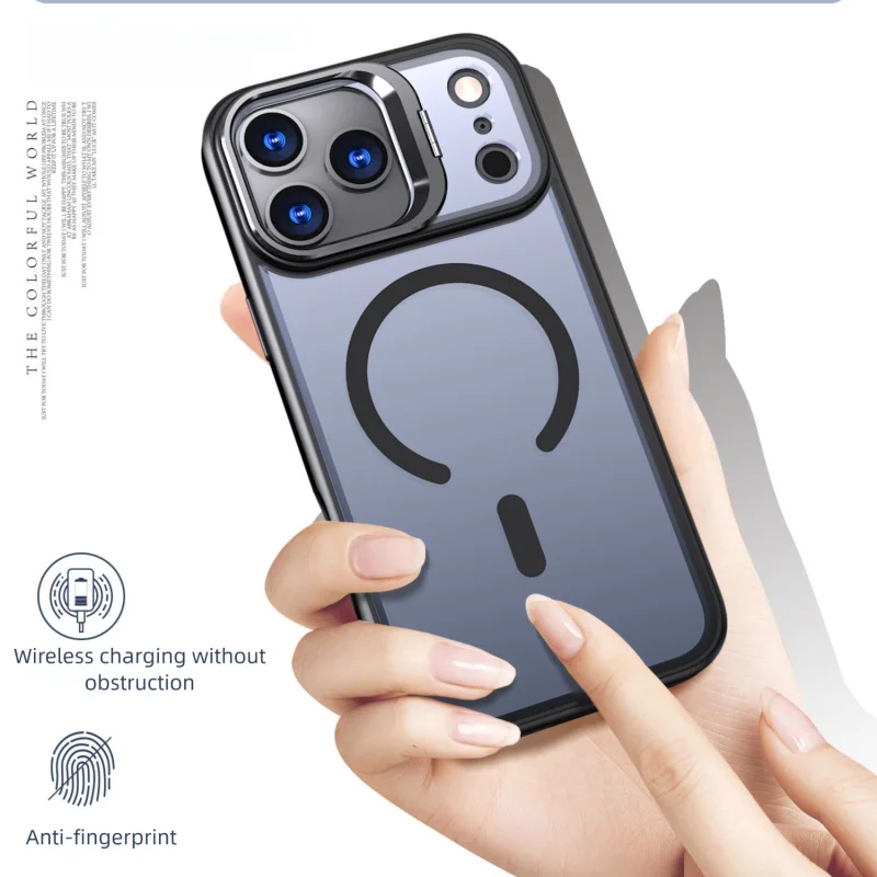 

Magnetic Phone Case for iPhone 17 16 15 Pro Max Plus Air Protective Cover Cases Anti-drop Anti-Scratch with Mini Kickstand Cover