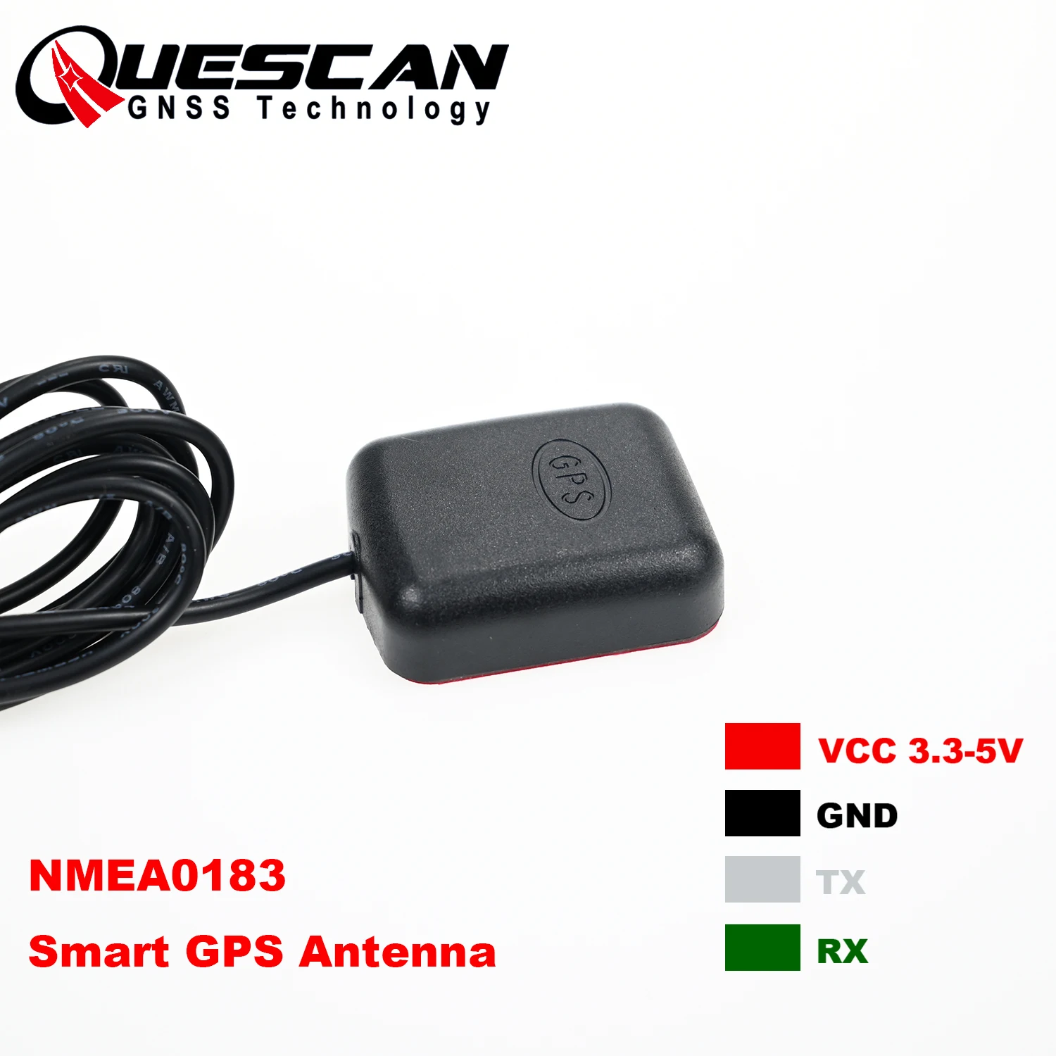 QUESCAN Serial TTL Smart GPS Antenna Receiver Arduino NMEA0183 1-10Hz 9600 Baudrate VCC GND TX RX