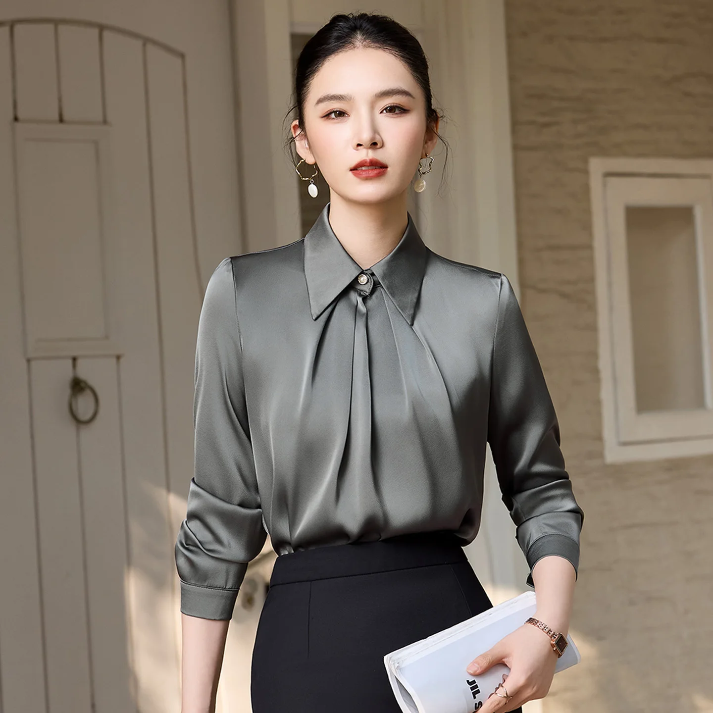 Alyssa Ropa Profesional Elegante para Mujer, Camisa de Manga Larga de Alta Calidad, Estilo Exquisito y Elegante, Nuevo Estilo para Primavera Verano 2026