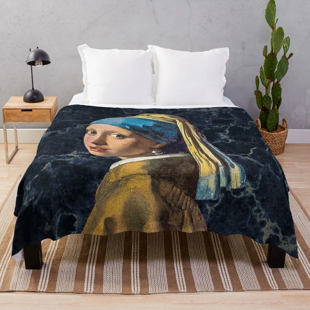 Girl with a pearl earring Throw Blanket Flannel Blanket