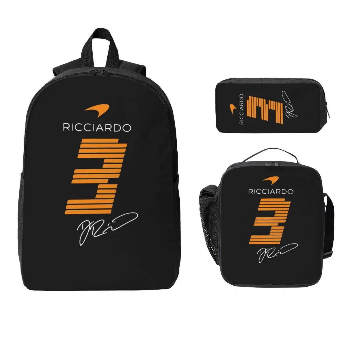 

Daniel Ricciardo 3 F1 Backpack Student Boys Girls BookBag School Bag Computer Shoulder Bags 3ps Insulated Lunch Bag Pencil Case