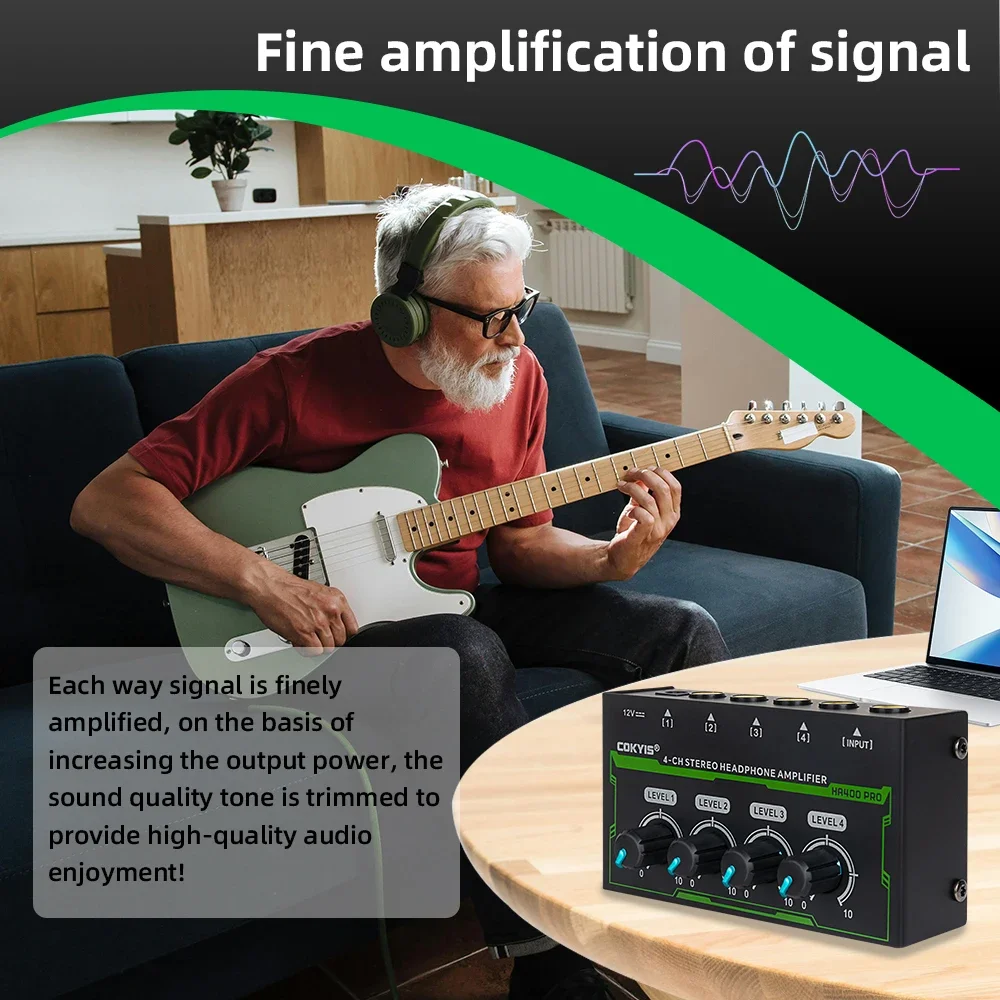 HA400 PRO Ultra Compact Audio Amplifier 4 Channels Mini Stereo Headphone Amplifier With Power Adapter Audio amplifier Upgraded