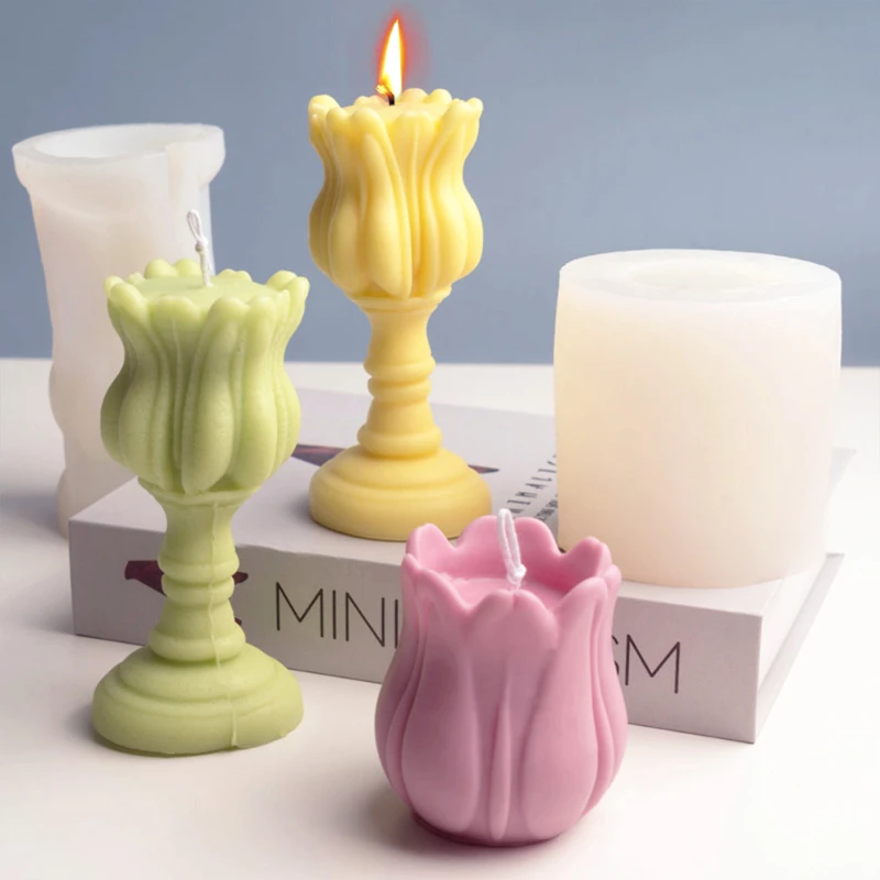 

Tulip Scepter Candle Silicone Mold DIY Flower Column Soap Resin Plaster Making Set Chocolate Mould Home Decor Wedding Party Gift