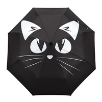 Cat Black Background Automatic Umbrella Men Women Rain Windproof Outdoor Travel Sun Three Folding Umbrellas 8 Ribs Gift Parasol