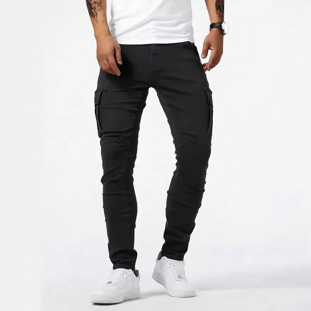Men's Casual Workwear Jeans Multiple Pockets mid Waist Cotton Work Trousers Comfortable Fit Summer Season Basic Style
