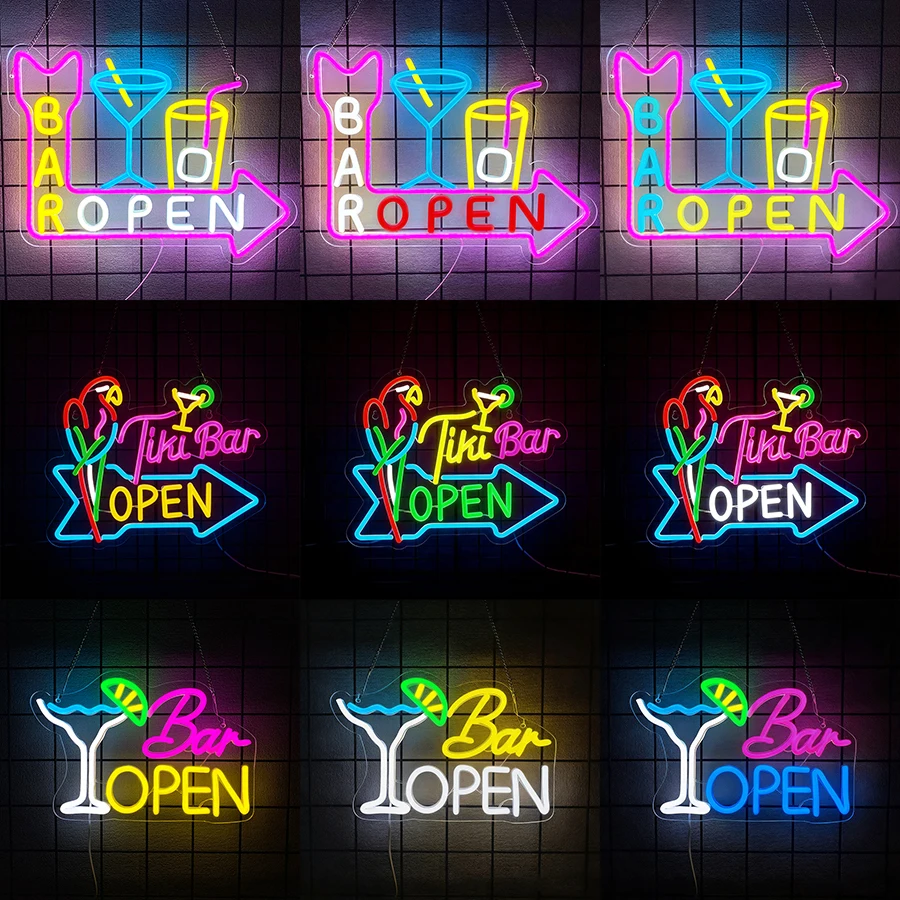 Bar Open Neon Sign,LED Light Up Open Business Signs for Wall Decor,Bar Neon Light Sign for Home Bar Man Cave Window Club Party