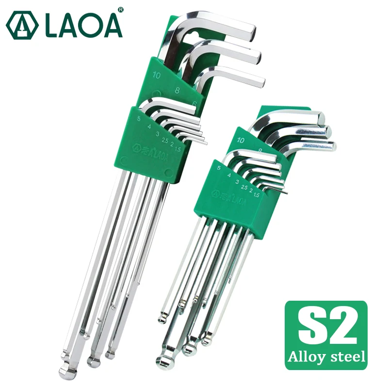 LAOA 9pcs Hex Wrench S2 Allen Key Socket Hexagonal Wrenches Set Spanner for Repair Bicycle Hand Tool Set