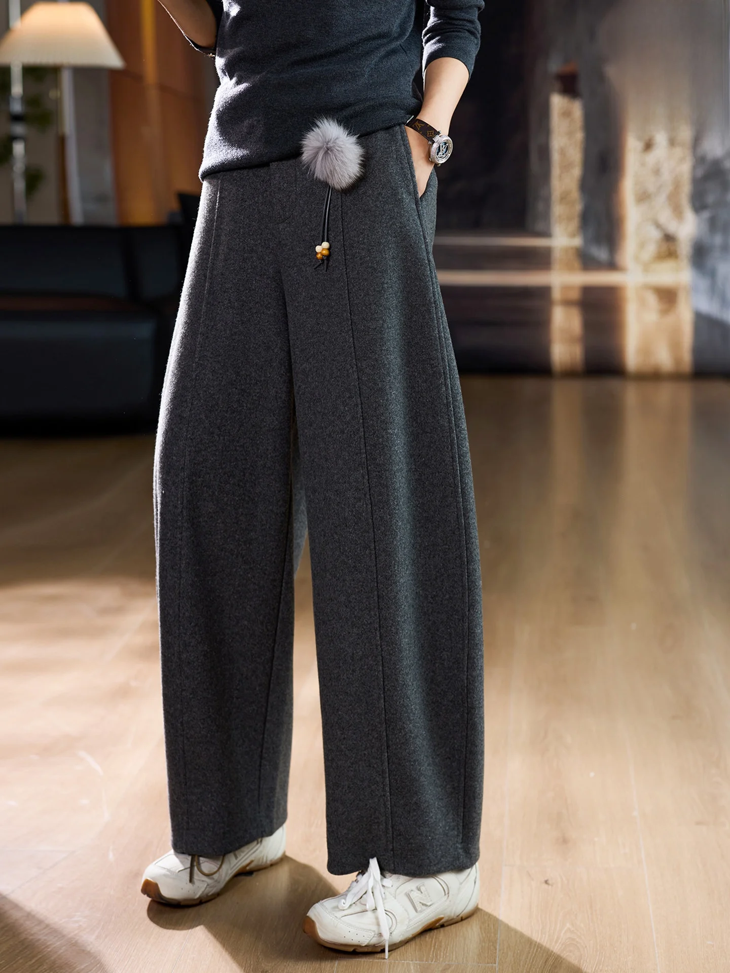 

Sli High Waist Wide Leg Straight Casual Pants Women's Winter New Sle 2025 plus Size Streetwear Pure Color with kets