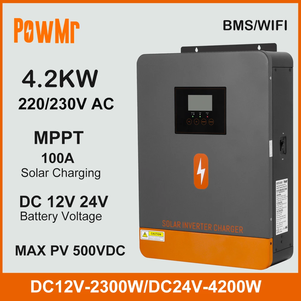 4.2KW Dual Voltage DC12V 24V to 230VAC Off Grid Solar Inverter With 100A MPPT Solar Charger Max PV 500V Fit Lithium Batteria BMS