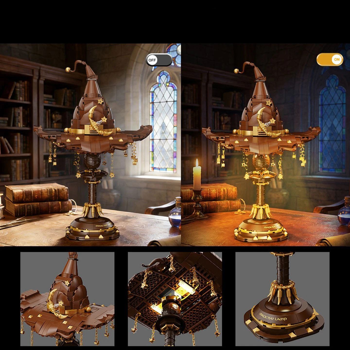 698pcs Wizard Magic Hat Desk Lamp MOC Building Blocks Set Educational Model Toys For Adult Gifts Bricks