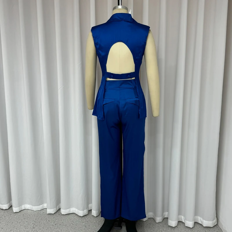 Wefits completi da donna Summer Office risvolto scollo a V senza maniche Backless One Button Solid Vest Top pantaloni larghi Suit High Streetwear