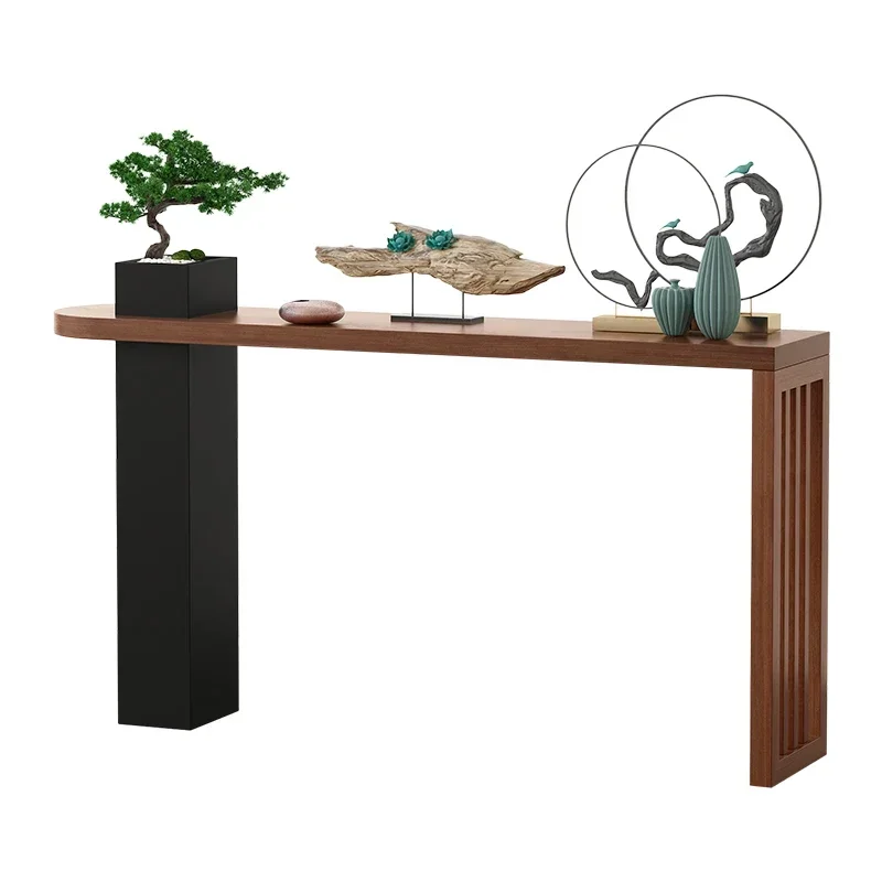 New Chinese style solid wood entry porch table, living room porch cabinet, Zen offering wall strip  end view