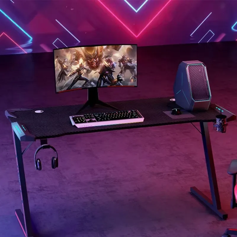 Z-shaped countertop game table computer table carbon surface metal wood material characteristic cup holder