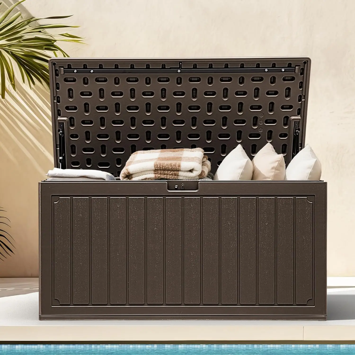 

90 Gallon Resin Outdoor Storage Box, XXL Double-Wall Waterproof Deck Box, Doubles as Table or Seating with 450 lbs Capacity,