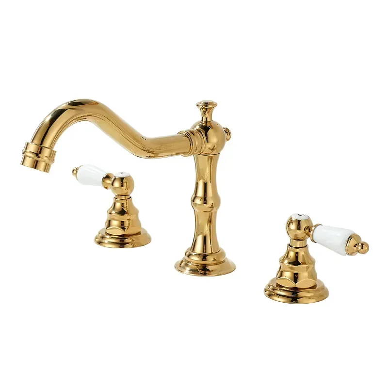 European-style golden hot and cold faucet split under-counter basin three-hole double-handle basin bathroom washbasin