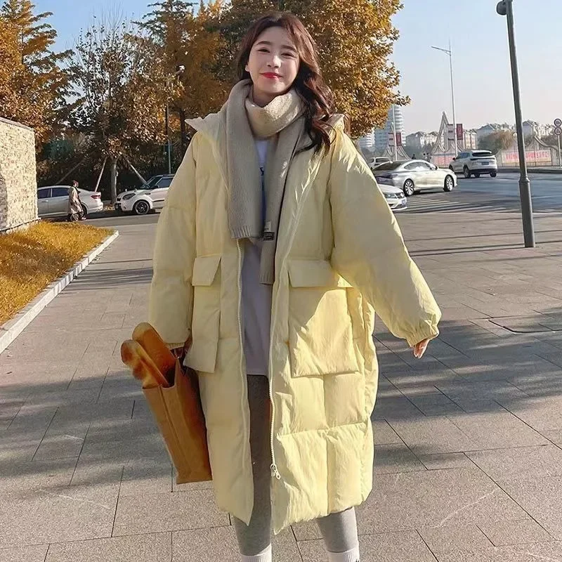 Milk Yellow Down Padded Jacket Women\'s Long Over The Knee 2025 Winter Thick Padded Jacket Korean Version Bread Coat Tide Winter